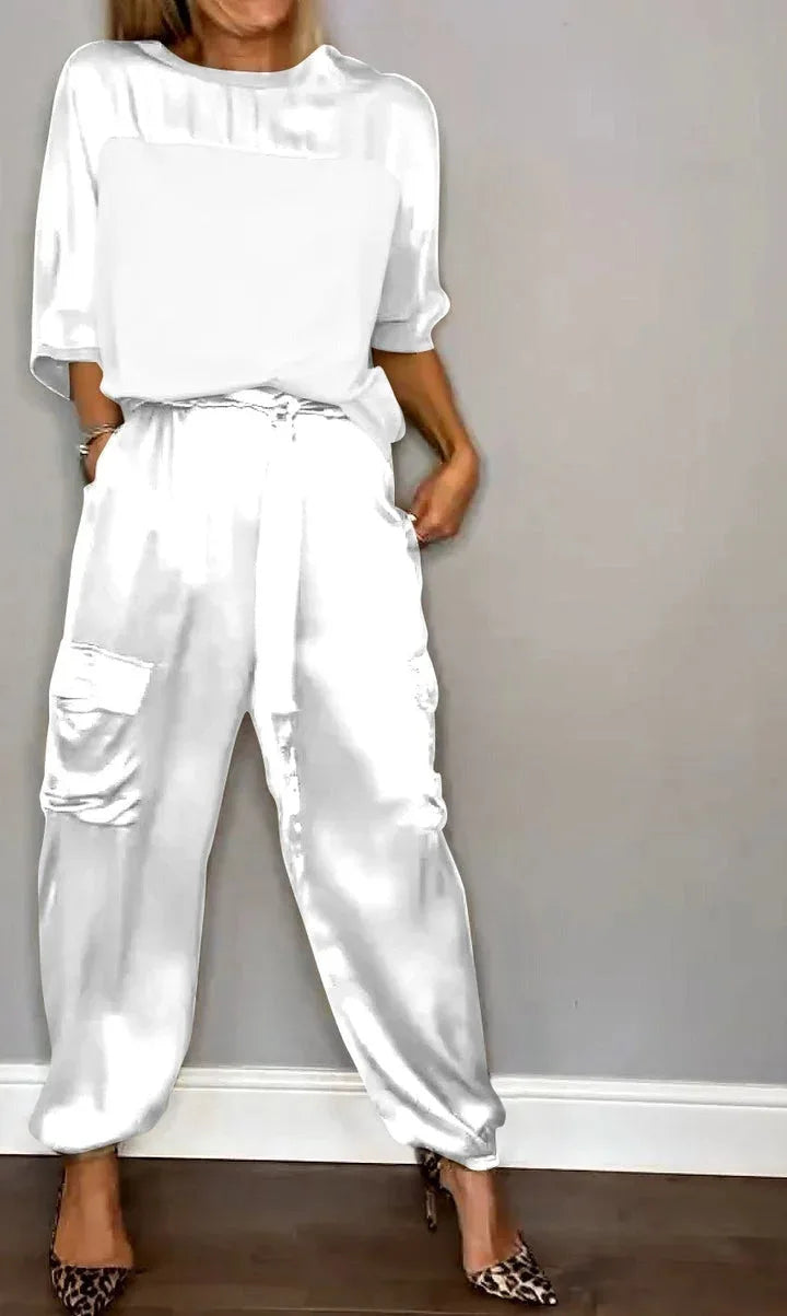 Hattie - Satijnen dames set met losse top en cargo broek