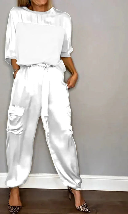 Hattie - Satijnen dames set met losse top en cargo broek
