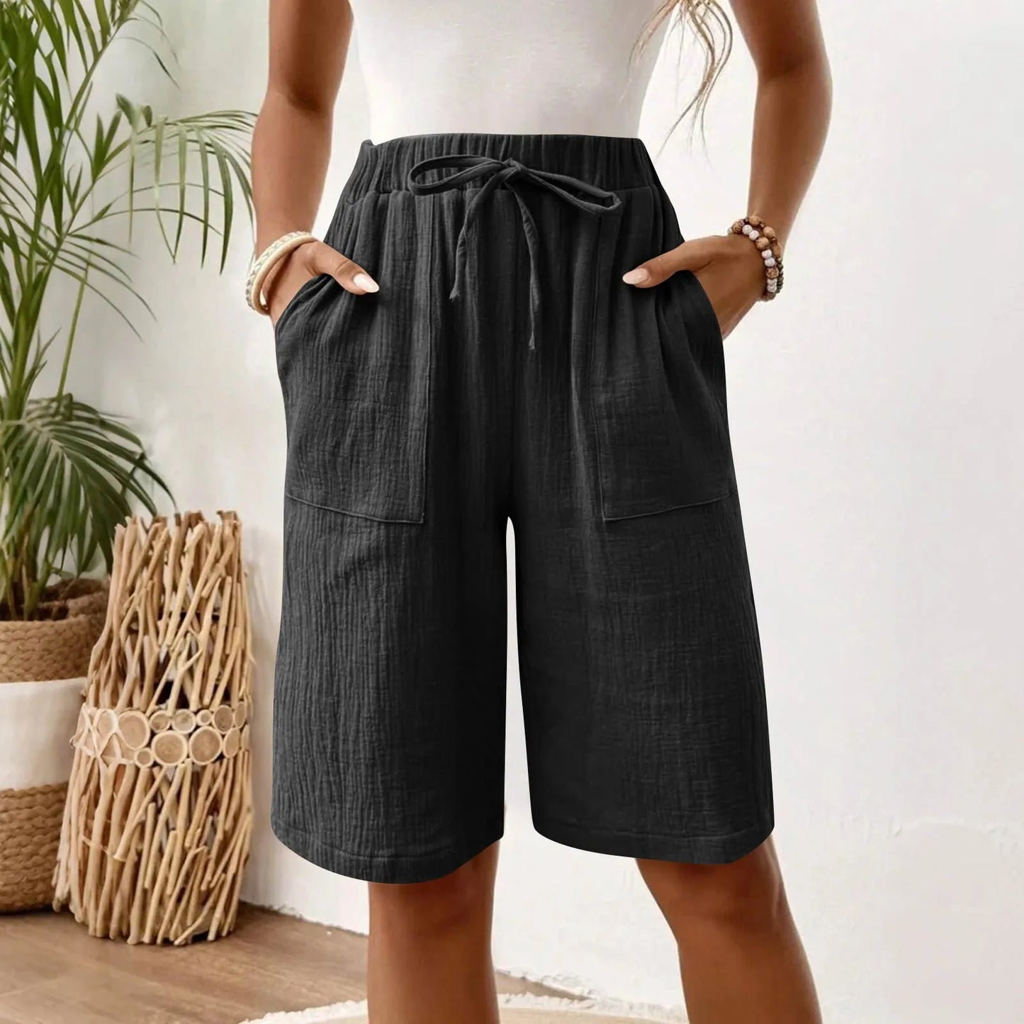 Vesta - Dames bermuda short met strikceintuur en zakken