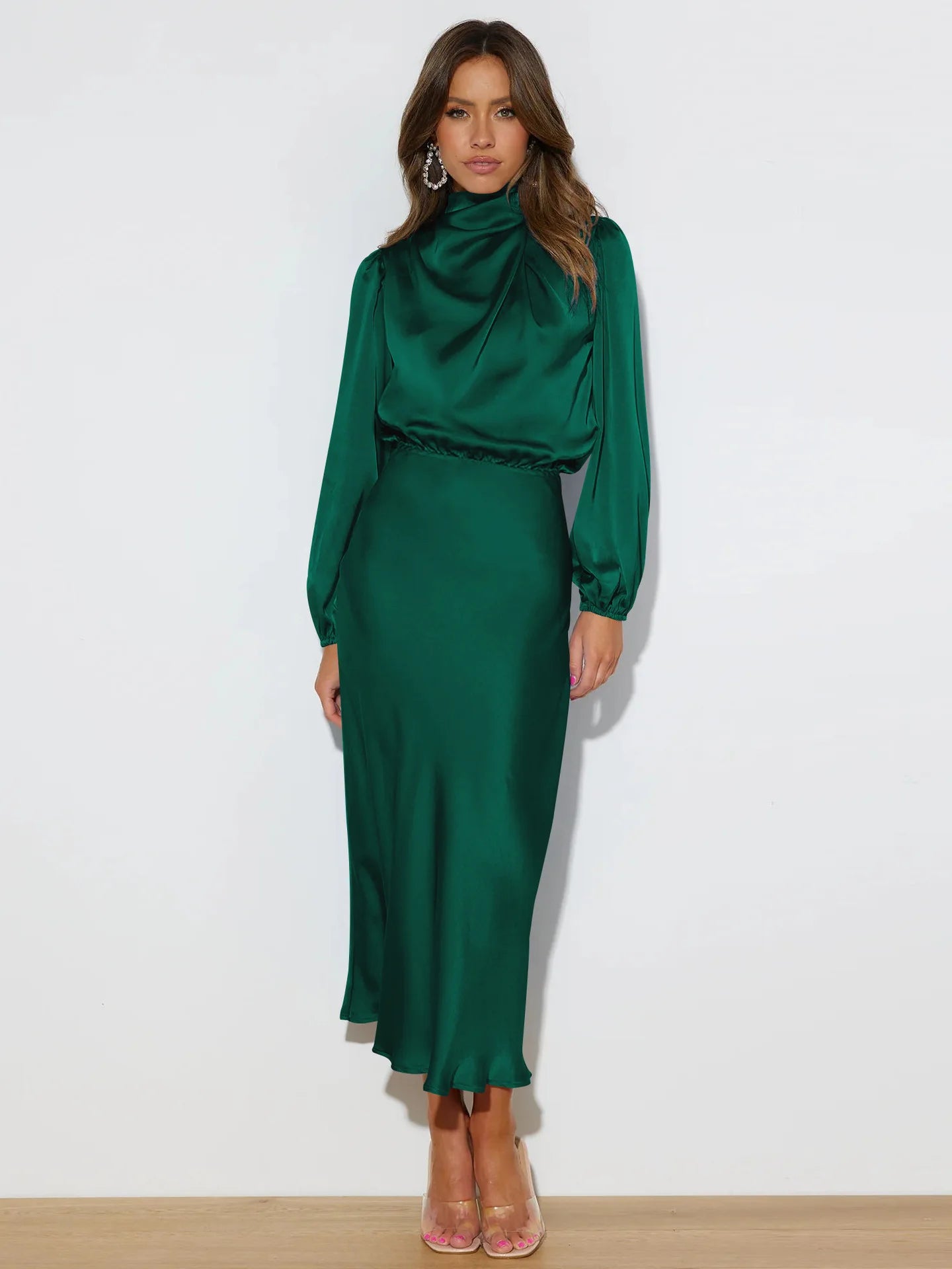 Verie – Midi jurk met hoge hals en lange mouwen voor dames