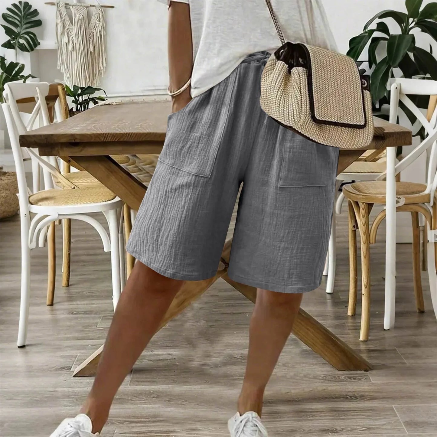 Vesta - Dames bermuda short met strikceintuur en zakken