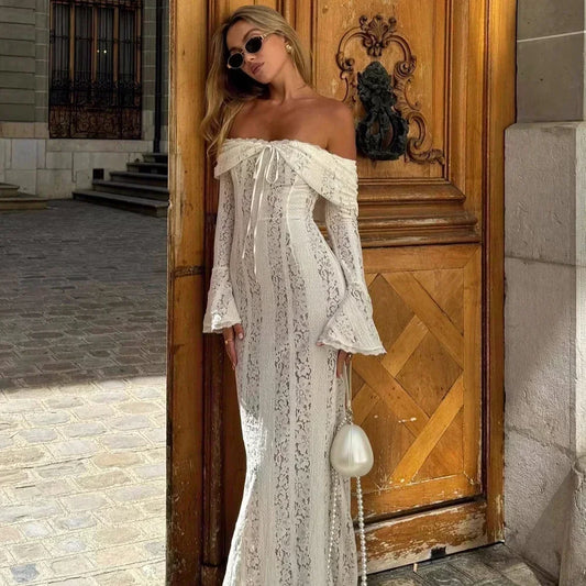 Hosefa – Off-shoulder maxi jurk met lange mouwen voor dames
