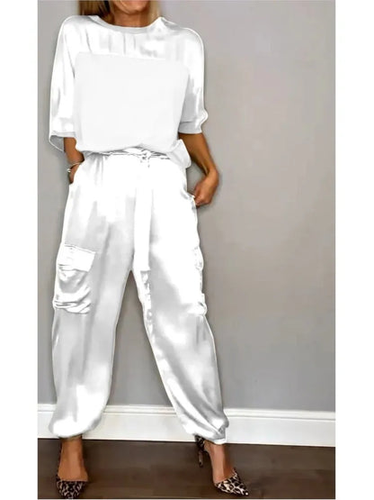 Hattie - Satijnen dames set met losse top en cargo broek