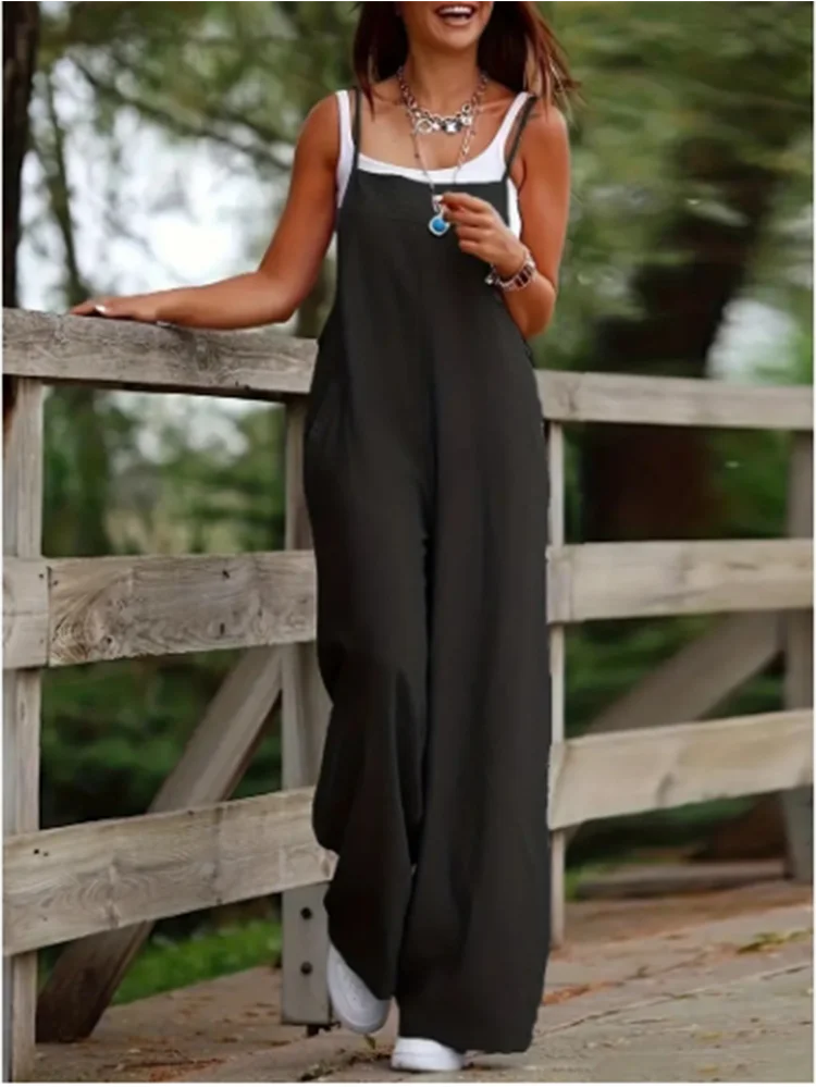 Eduarda - Losvallende jumpsuit met wijde pijpen en schouderbanden voor dames