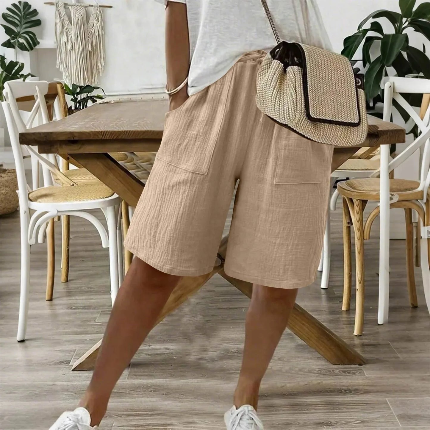 Vesta - Dames bermuda short met strikceintuur en zakken
