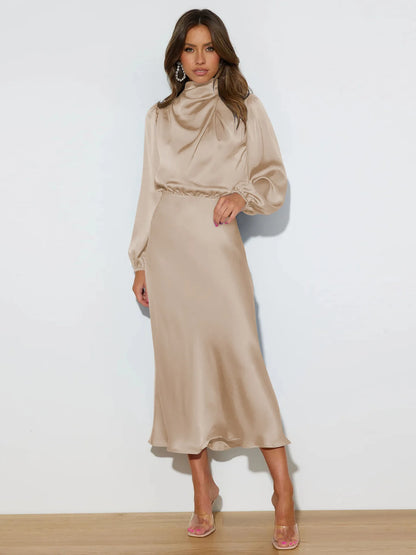 Verie – Midi jurk met hoge hals en lange mouwen voor dames