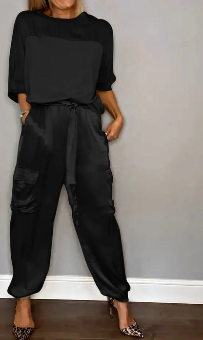 Hattie - Satijnen dames set met losse top en cargo broek
