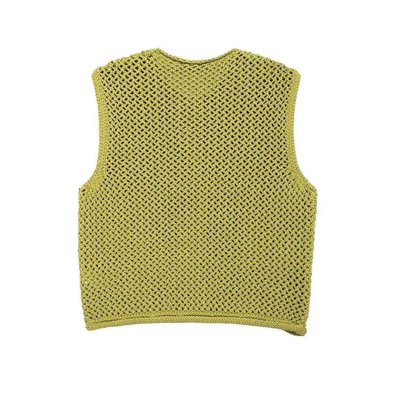 Rella - Groen knit & knot grof vest voor dames