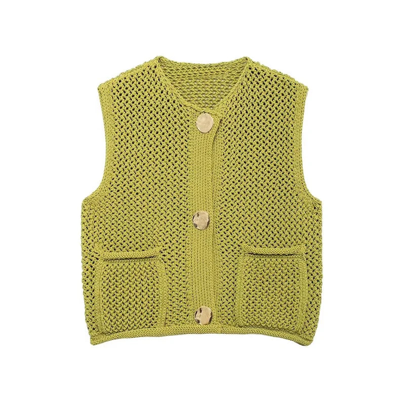 Rella - Groen knit & knot grof vest voor dames