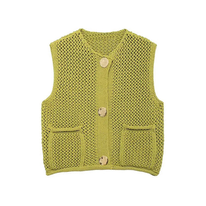 Rella - Groen knit & knot grof vest voor dames