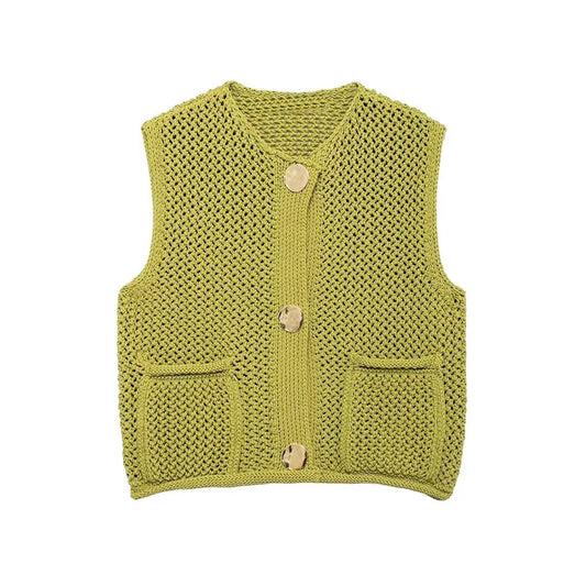 Rella - Groen knit & knot grof vest voor dames