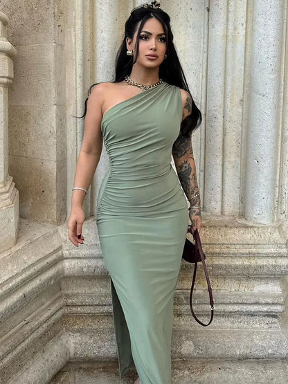Carmen – One shoulder bodycon jurk met split voor dames