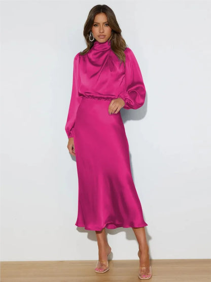 Verie – Midi jurk met hoge hals en lange mouwen voor dames