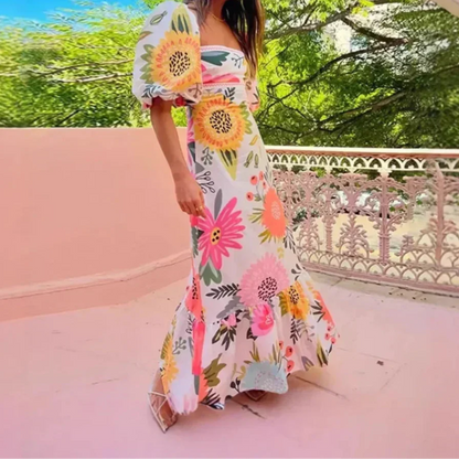 Annette - Maxi zomerjurk met pofmouwen en vierkante hals voor dames