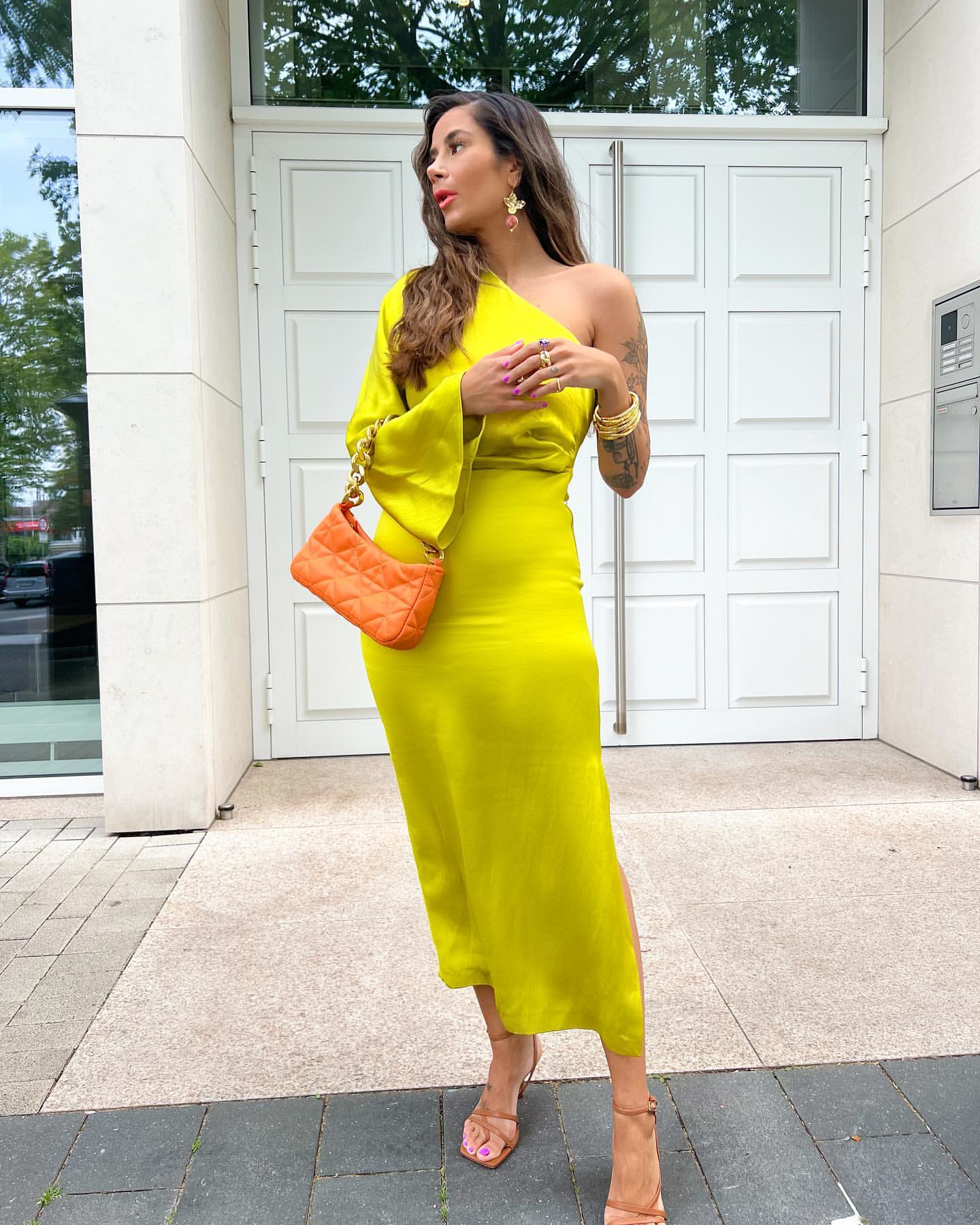 Zara Dresses Zara Basic Jurk Zara Yellow One Shoulder Dress Zara