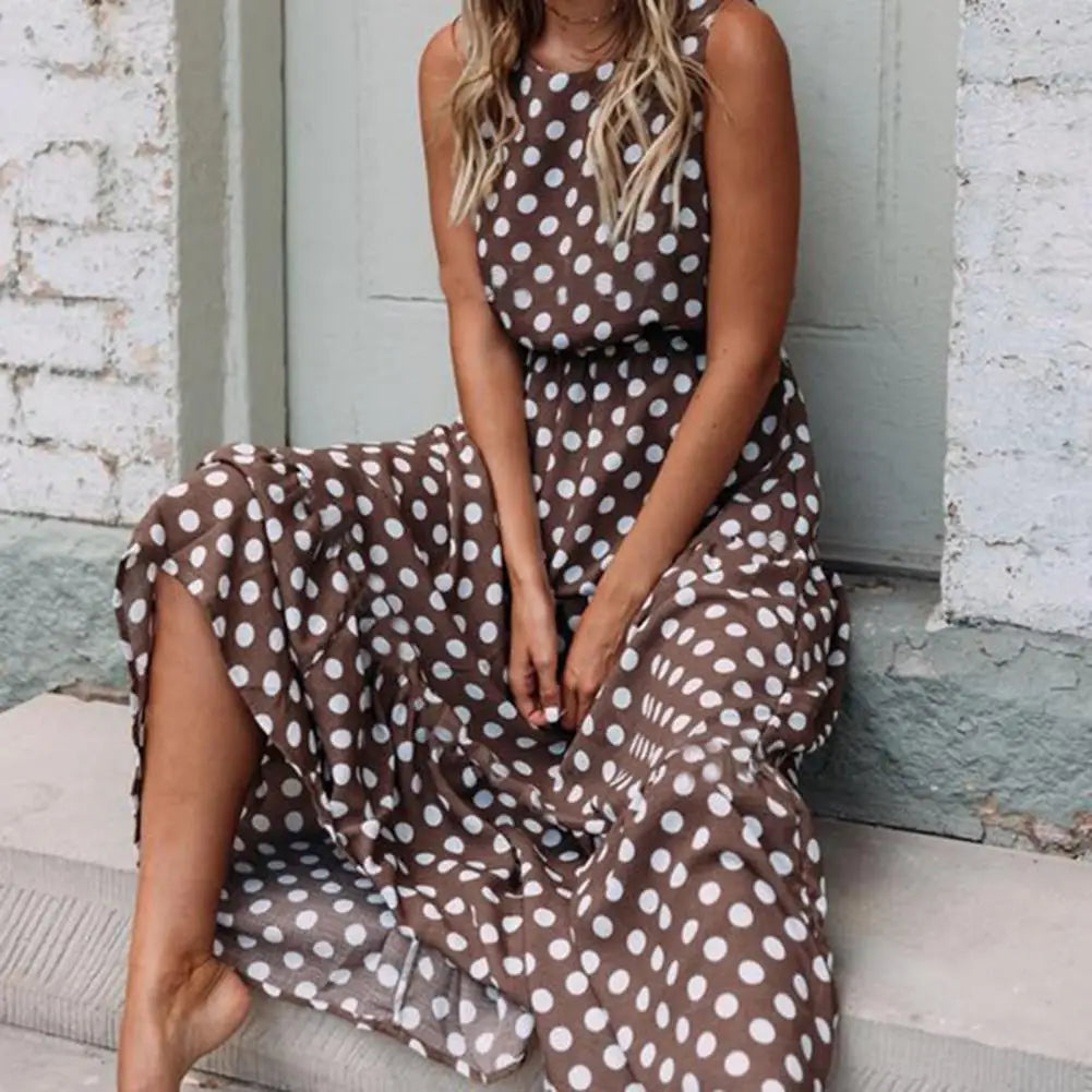 Francoise - Mouwloze maxi zomerjurk met stippenprint voor dames