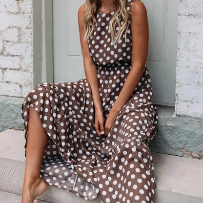 Francoise - Mouwloze maxi zomerjurk met stippenprint voor dames