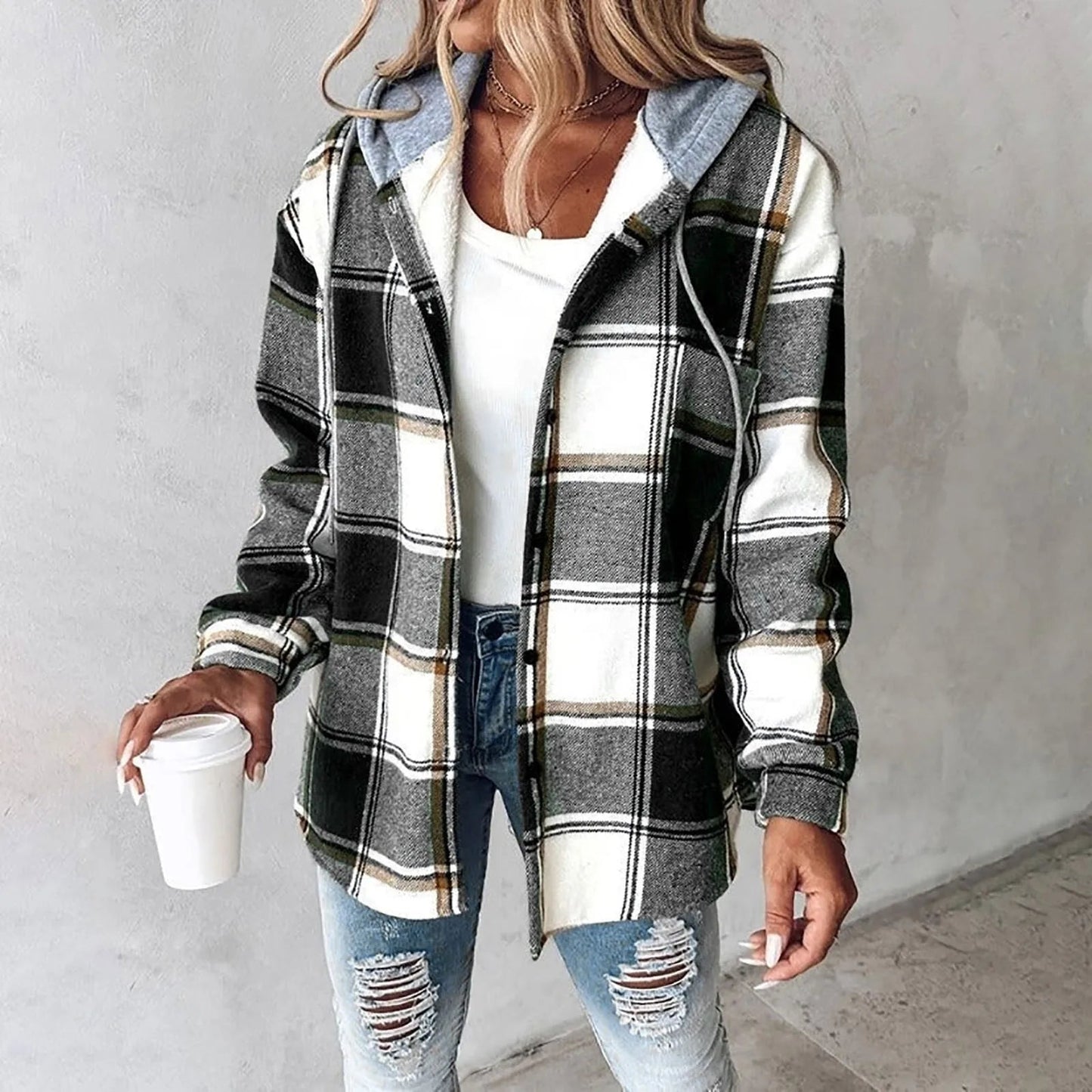 Safira - Geruite hooded cardigan voor dames