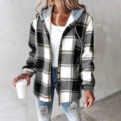 Safira - Geruite hooded cardigan voor dames