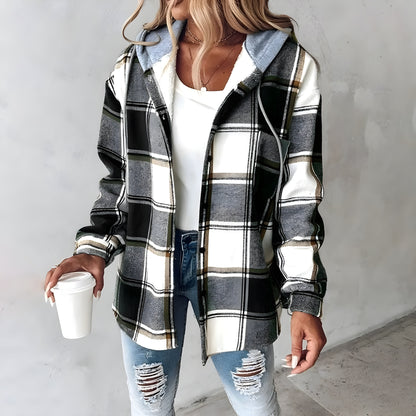 Safira - Geruite hooded cardigan voor dames