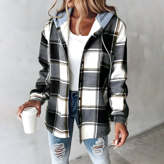 Safira - Geruite hooded cardigan voor dames
