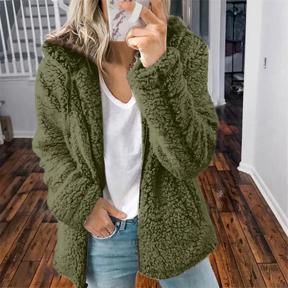 Isadora - Dames knusse teddy fleece jas met capuchon
