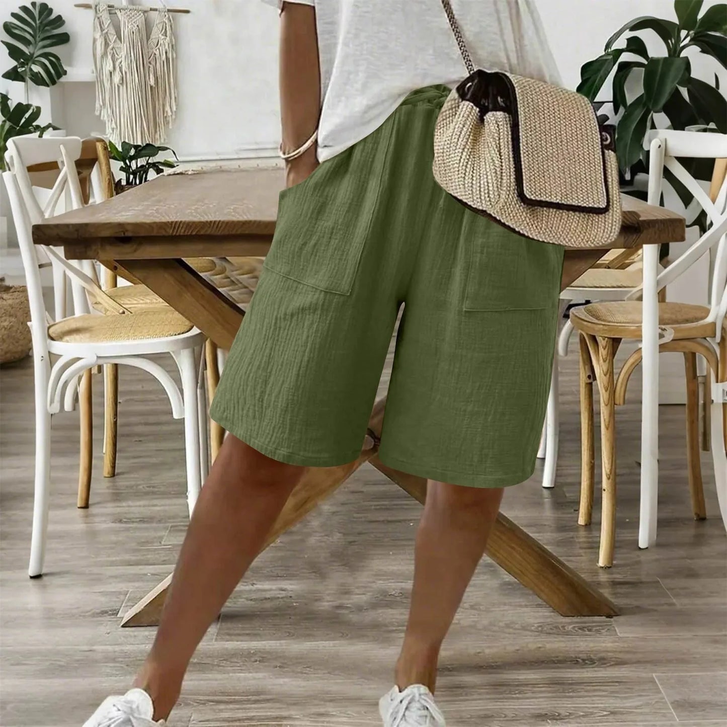 Vesta - Dames bermuda short met strikceintuur en zakken