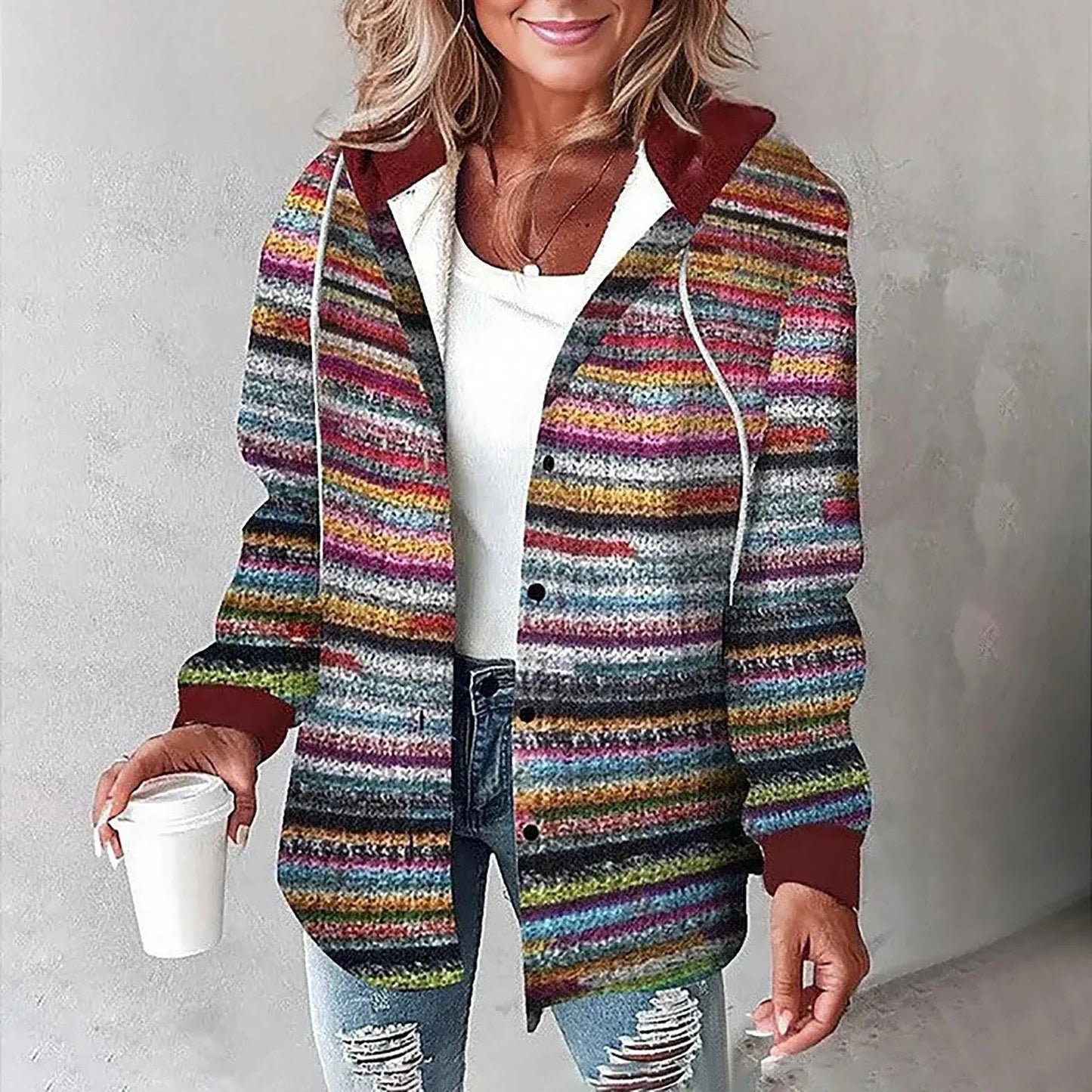 Safira - Geruite hooded cardigan voor dames