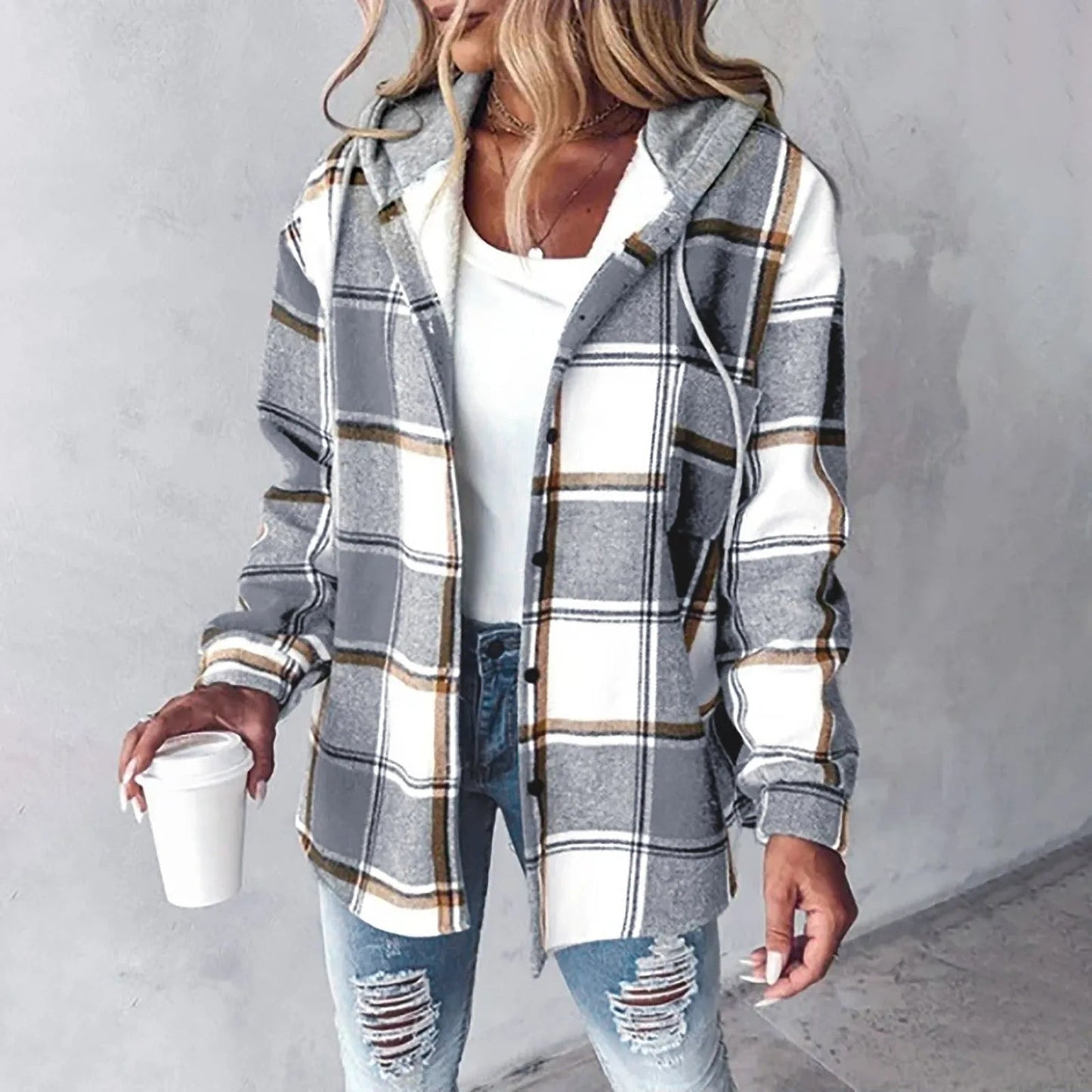 Safira - Geruite hooded cardigan voor dames