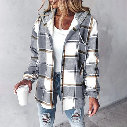 Safira - Geruite hooded cardigan voor dames