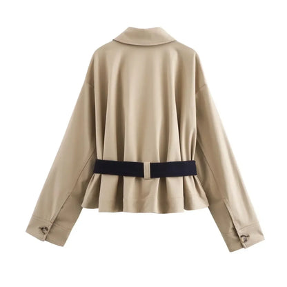 Makila - Dames trendy cropped jas met riem