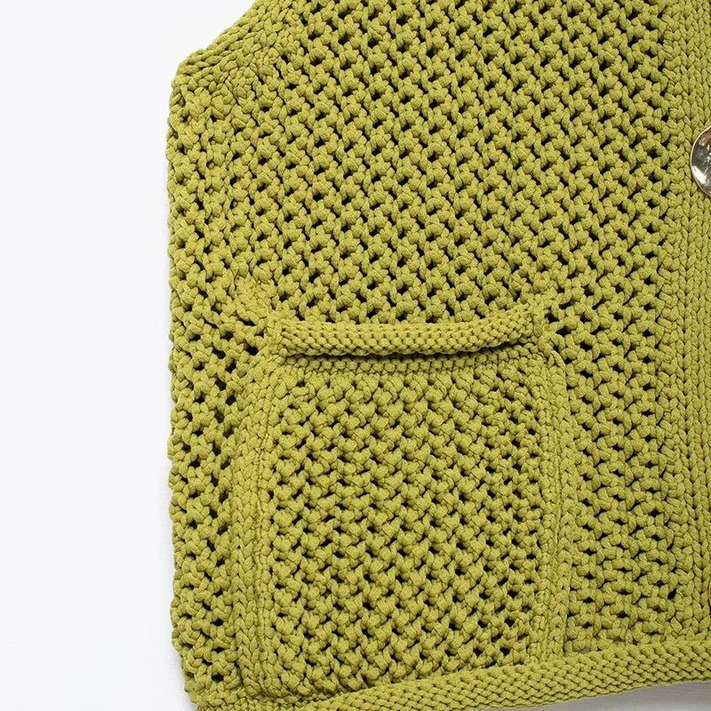 Rella - Groen knit & knot grof vest voor dames