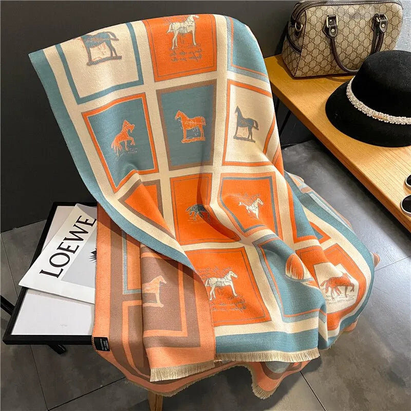 Ivory - Oversized wintersjaal met geometrisch patroon voor dames
