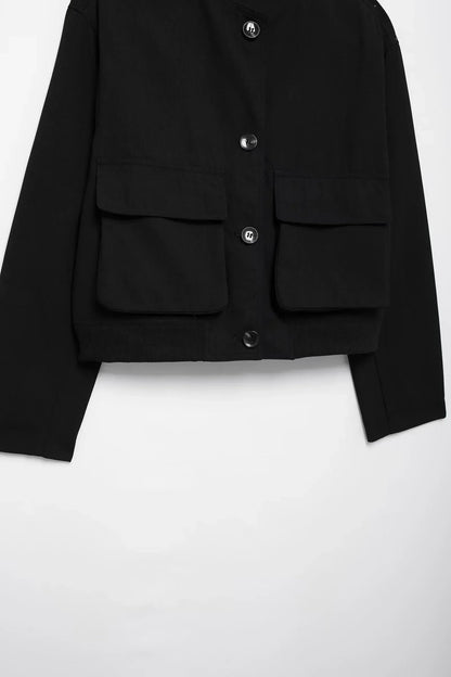 Queenzie - Zwart trendy cropped bomber vest