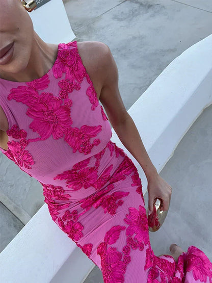 Rubia - Lange bodycon jurk met bloemenmotief voor dames