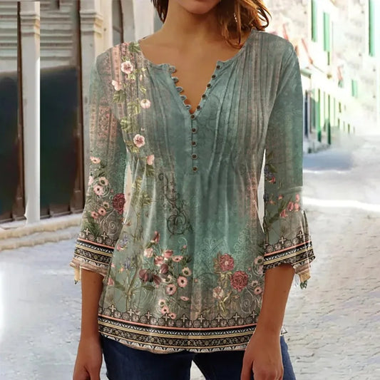 Glena – Tuniek top met knoopdetail en sierlijke afwerking voor dames