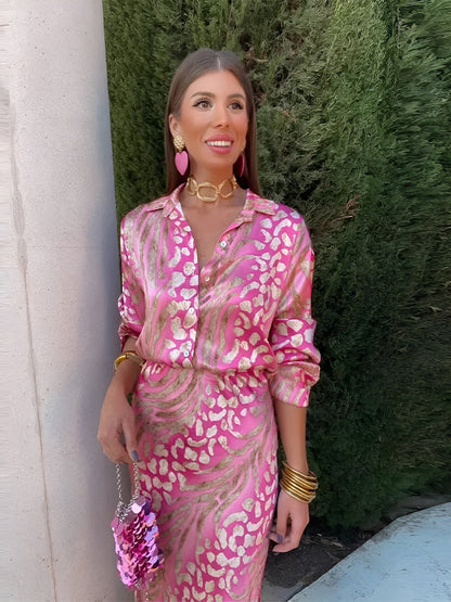 Gwenaelle - Luxe dames blouse-en-rok set met knoopdetail