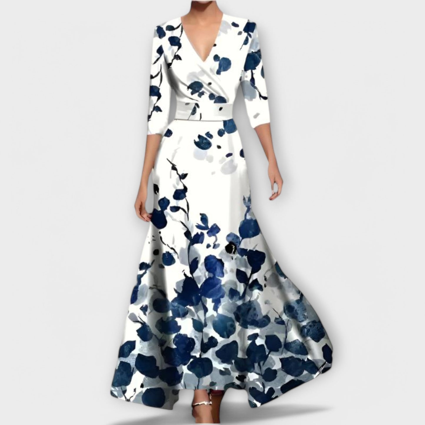 Lorenza - Maxi damesjurk met overslag en 3/4 mouwen