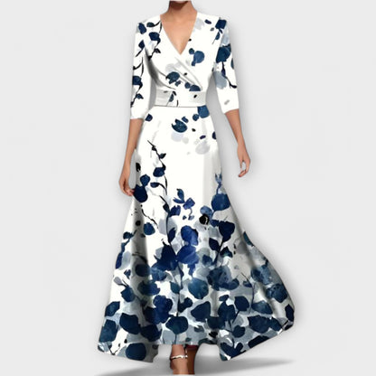 Lorenza - Maxi damesjurk met overslag en 3/4 mouwen