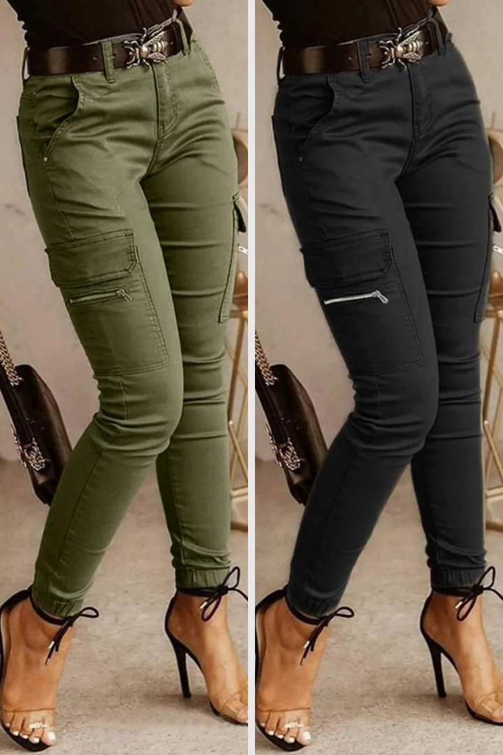 Samuela - Dames cargobroek met high waist en tapered fit