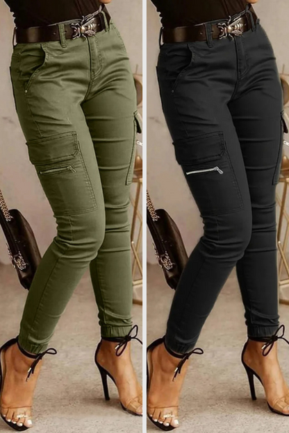 Samuela - Dames cargobroek met high waist en tapered fit