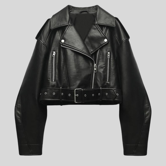 Selina – cropped leren bikerjack voor dames
