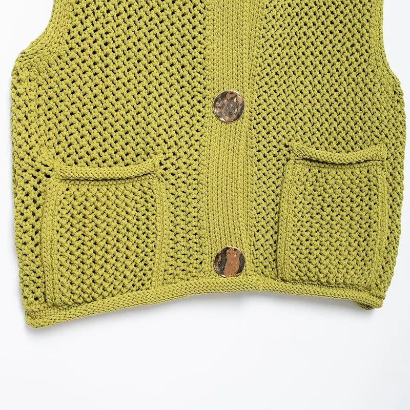 Rella - Groen knit & knot grof vest voor dames