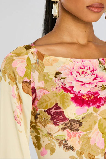 Modesta - Lange damesjurk met wijde mouwen en bloemenprint