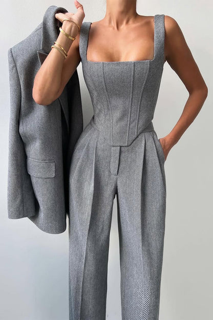 Armelda - Getailleerd damespak met top, blazer en broek