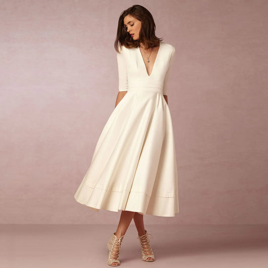 Victorina – Midi jurk met v-hals en halve mouwen voor dames
