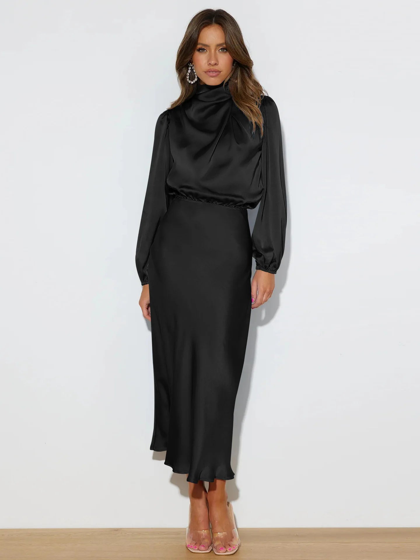 Verie – Midi jurk met hoge hals en lange mouwen voor dames