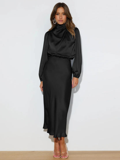 Verie – Midi jurk met hoge hals en lange mouwen voor dames