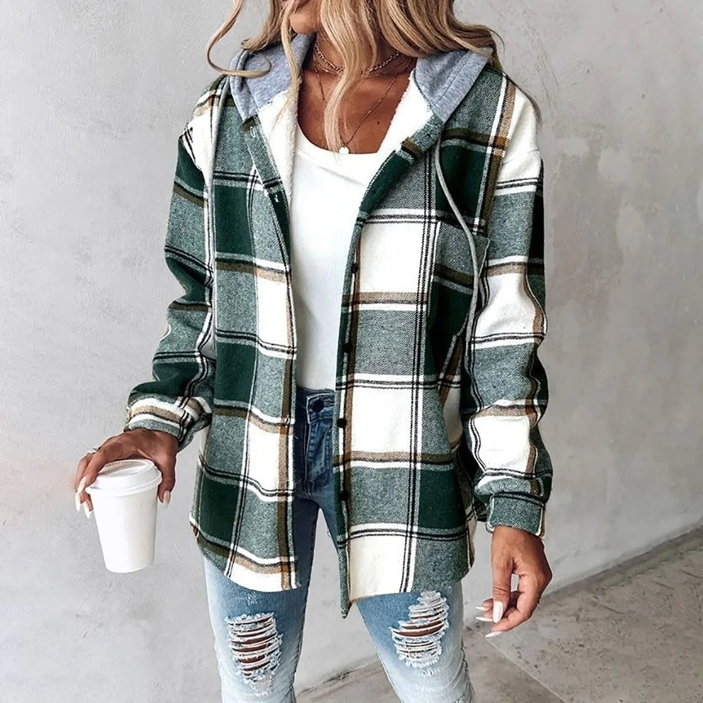 Safira - Geruite hooded cardigan voor dames