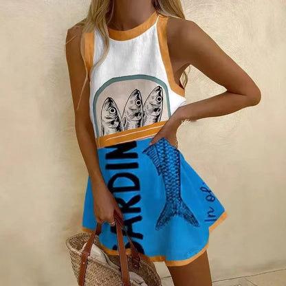 Franziska - Zomerse damesjurk met racerback snit en grafische print
